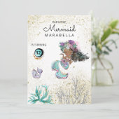 *~* Mermaid Whale Black Hair Birthday Invitation Kaart (Staand voorkant)