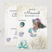 *~* Mermaid Whale Black Hair Birthday Invitation Kaart (Voorkant / Achterkant)