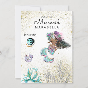 *~* Mermaid Whale Black Hair Birthday Invitation Kaart