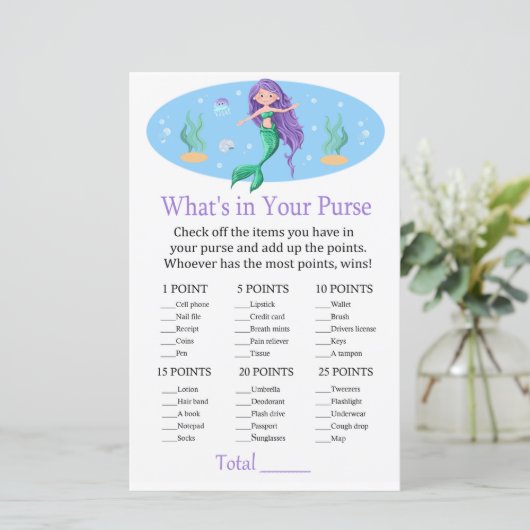 Mermaid What's in your purse game baby shower (Staand voorkant)
