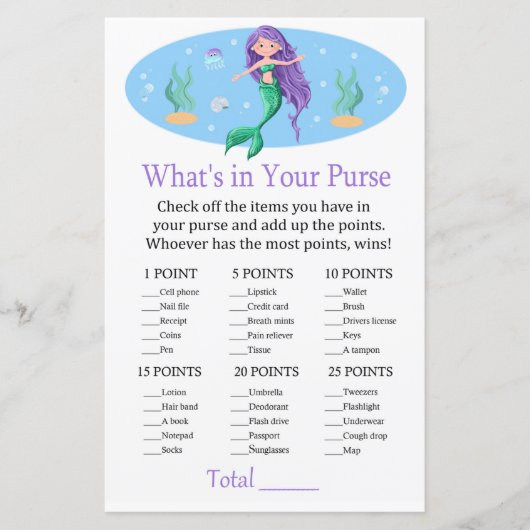 Mermaid What's in your purse game baby shower (Voorkant)