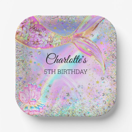 Mermaid Whimsical onder de Zee Birthday Party Papieren Bordje (Voorkant)