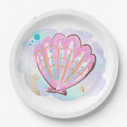 Mermaid Whimsical onder de Zee Birthday Party Papieren Bordje (Voorkant)