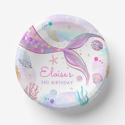 Mermaid Whimsical onder de Zee Birthday Party Papieren Kommen (Voorkant)