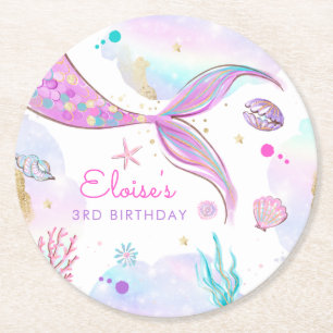 Mermaid Whimsical onder de Zee Birthday Party Ronde Kartonnen Onderzetter