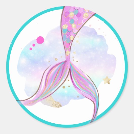 Mermaid Whimsical onder de Zee Birthday Party Ronde Sticker (Voorkant)