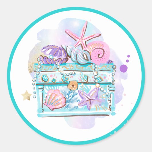 Mermaid Whimsical onder de Zee Birthday Party Ronde Sticker (Voorkant)
