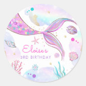 Mermaid Whimsical onder de Zee Birthday Party Ronde Sticker (Voorkant)