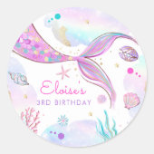 Mermaid Whimsical onder de Zee Birthday Party Ronde Sticker (Voorkant)