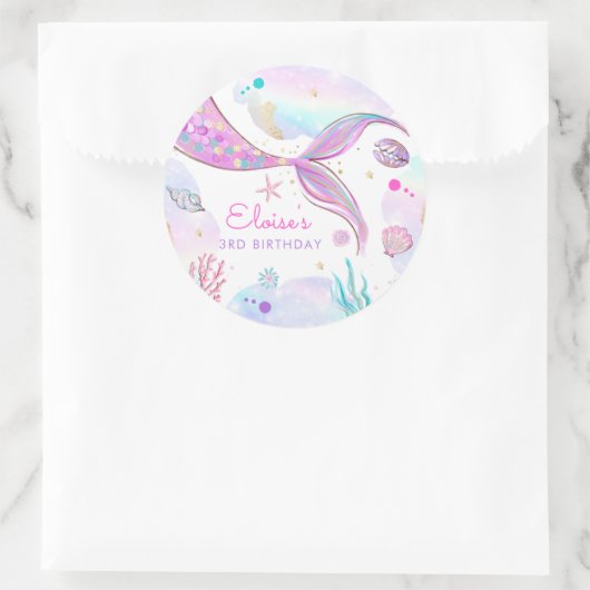 Mermaid Whimsical onder de Zee Birthday Party Ronde Sticker (Tas)