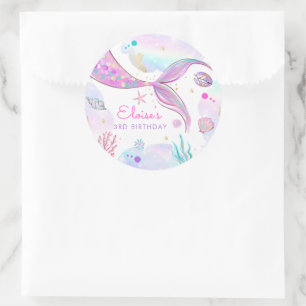 Mermaid Whimsical onder de Zee Birthday Party Ronde Sticker