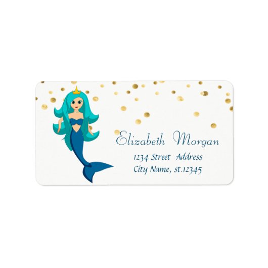 Mermaid, White, Faux Gold Foil Confetti Etiket (Voorkant)