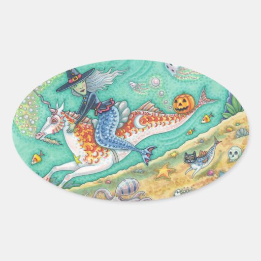 MERMAID WITCH, HALLOWEEN MERHORSE FANTASY STICKERS (Voorkant)