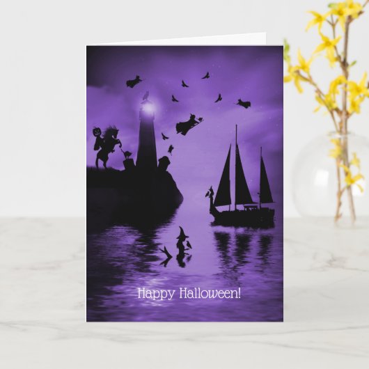 Mermaid Witch Lighthouse Spooks Halloween Kaart (Gele Bloem)
