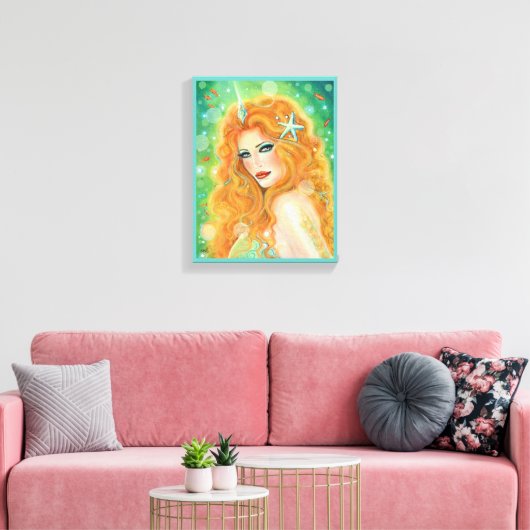 Mermaid with tropical fish art by Renee Lavoie Canvas Afdruk (Insitu (Woonkamer))