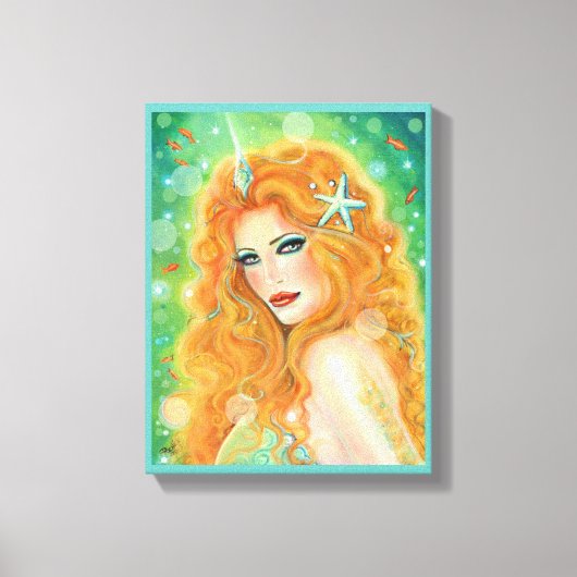 Mermaid with tropical fish art by Renee Lavoie   Canvas Afdruk (Voorkant)