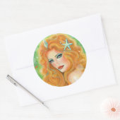 Mermaid with tropical fish art by Renee Lavoie  Ronde Sticker (Envelop)