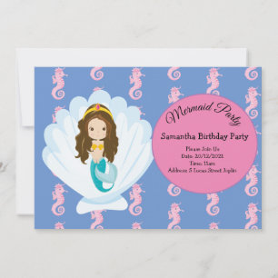Mermaid yellow Birthday Party Invitation Kaart