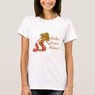 Mermaid yellow red ombre Sparkles Make some Waves T-shirt