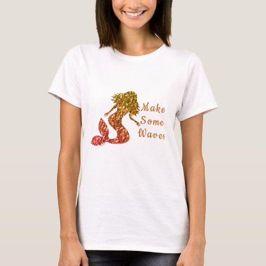 Mermaid yellow red ombre Sparkles Make some Waves T-shirt (Voorkant)
