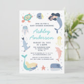 Mermaid Zee Animals Baby shower Uitnodiging (Staand voorkant)