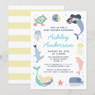 Mermaid Zee Animals Baby shower Uitnodiging
