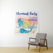 Mermaid Zee Beach Cupcakes Birthday Photo Backdrop Wandkleed (In situ)