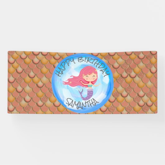 Mermaid Zee Brown Oranje Birthday Banner (Horizontaal)