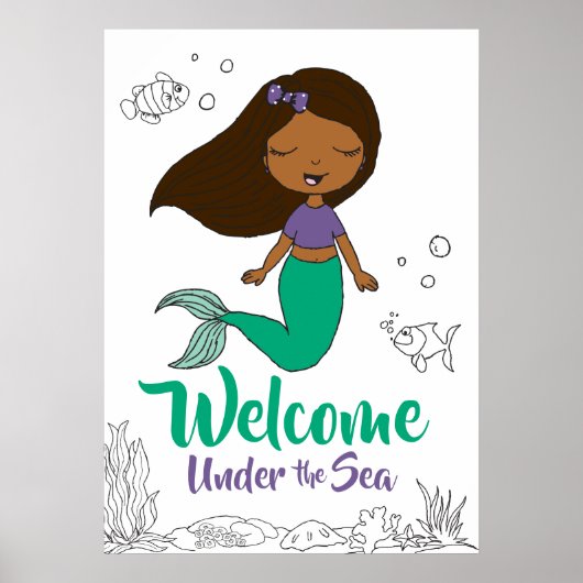 Mermaid Zee Creator Party Black Mermaid Cartoon Poster (Voorkant)