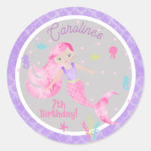 Mermaid Zee Creats roze Paarse Birthday Party Ronde Sticker (Voorkant)
