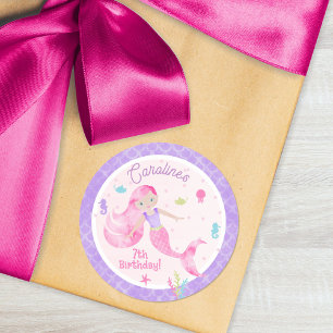 Mermaid Zee Creats roze Paarse Birthday Party Ronde Sticker