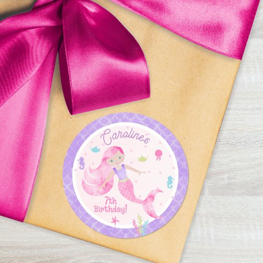 Mermaid Zee Creats roze Paarse Birthday Party Ronde Sticker