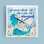 Mermaid Zee | Drink als een vistropisch strand Vierkante Klok<br><div class="desc">Laat je zorgen wegdrijven met deze Zeemeermin Zee Drink als een vismuur klok. Perfect voor een tiki bar of strandhuisdecor, deze onderaan de zee muurklok zal u eraan herinneren om tijd te nemen om te ontspannen! Met een grillige zeemeermin die geniet van een tropische cocktail, oceaanwezens en een "Natuurlijk Drink...</div>