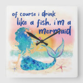Mermaid Zee | Drink als een vistropisch strand Vierkante Klok (Voorkant)