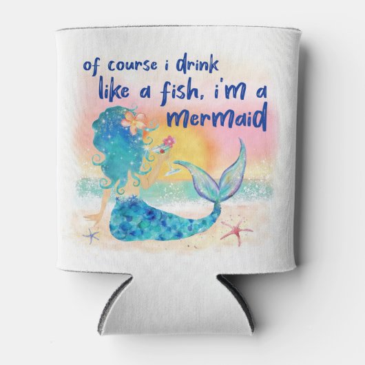 Mermaid Zee | Drink als vistropisch strand Blikjeskoeler (Voorkant)