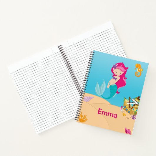Mermaid Zee Floor Shells Ship Notebook Pink Notitieboek (Binnen)