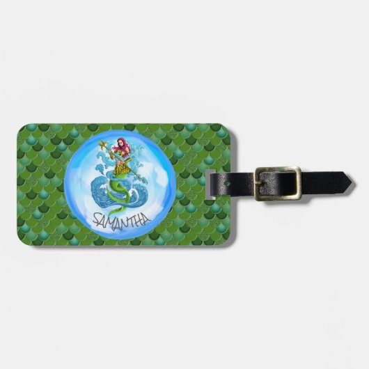 Mermaid Zee Green Scales Bagagelabel (Voorkant horizontaal)