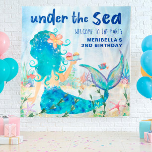 Mermaid Zee Ocean Birthday Foto Achtergrond Wandkleed