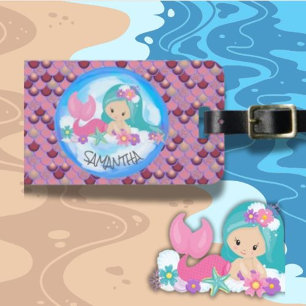 Mermaid Zee Paars Roze Bagagelabel