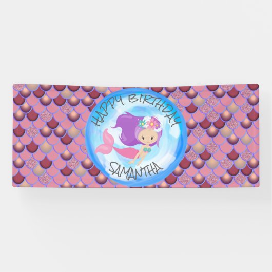 Mermaid Zee Paars Roze Schalen Spandoek (Horizontaal)