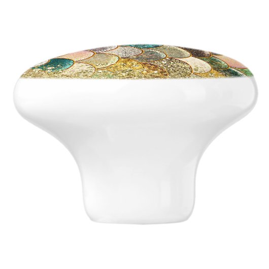 Mermaid Zee Scales Beachy Glamor Chic Keramische Knop (Zijkant)
