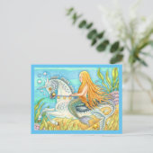 MERMAID & ZEE STALLION, WHIMSICAL FANTASY UNICORN BRIEFKAART (Staand voorkant)