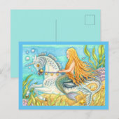 MERMAID & ZEE STALLION, WHIMSICAL FANTASY UNICORN BRIEFKAART (Voorkant / Achterkant)