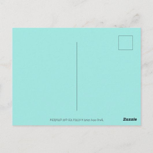 MERMAID & ZEE STALLION, WHIMSICAL FANTASY UNICORN BRIEFKAART (Achterkant)