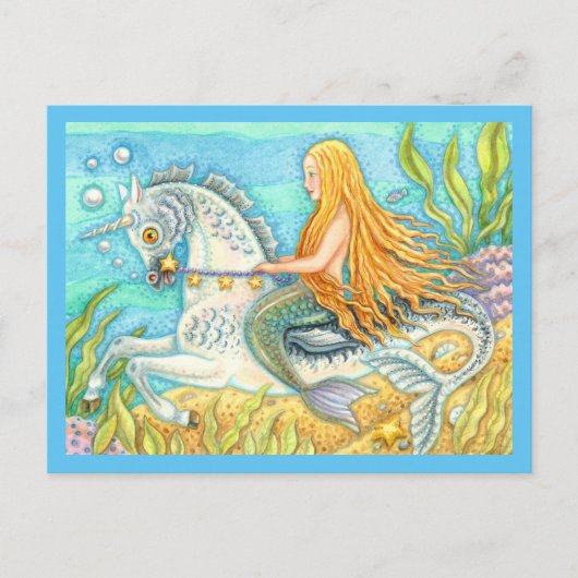 MERMAID & ZEE STALLION, WHIMSICAL FANTASY UNICORN BRIEFKAART (Voorkant)