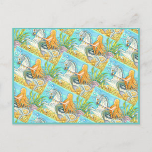 MERMAID & ZEE STALLION, WHIMSICAL FANTASY UNICORN BRIEFKAART