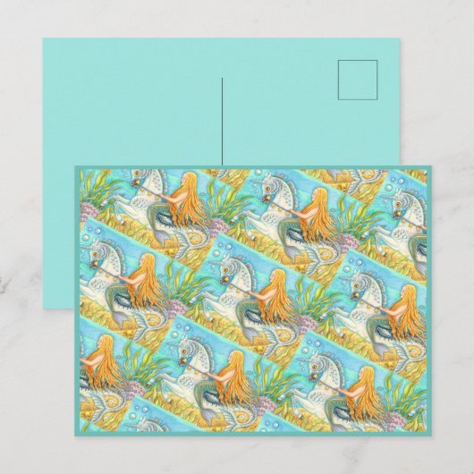 MERMAID & ZEE STALLION, WHIMSICAL FANTASY UNICORN BRIEFKAART (Voorkant / Achterkant)