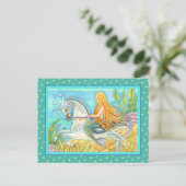 MERMAID & ZEE STALLION, WHIMSICAL FANTASY UNICORN BRIEFKAART (Staand voorkant)