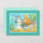 MERMAID & ZEE STALLION, WHIMSICAL FANTASY UNICORN BRIEFKAART (Voorkant / Achterkant)