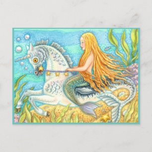 MERMAID & ZEE STALLION, WHIMSICAL FANTASY UNICORN BRIEFKAART